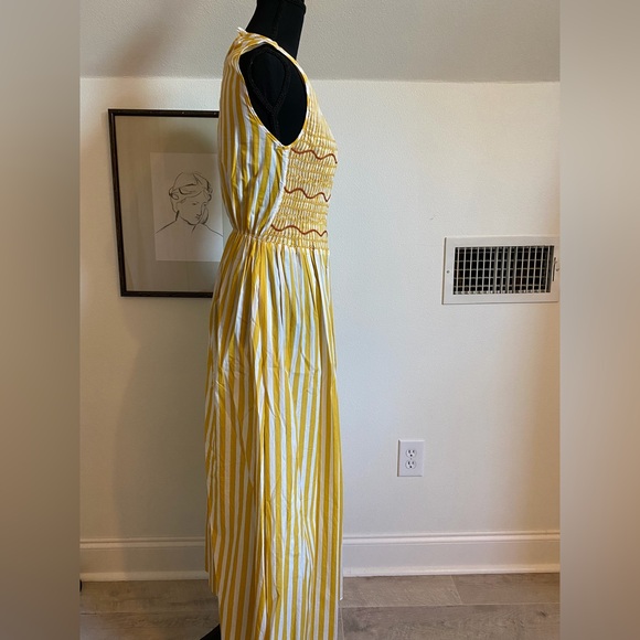 Loretta Caponi Striped Cotton Dress - Yellow & White - Picture 2 of 10